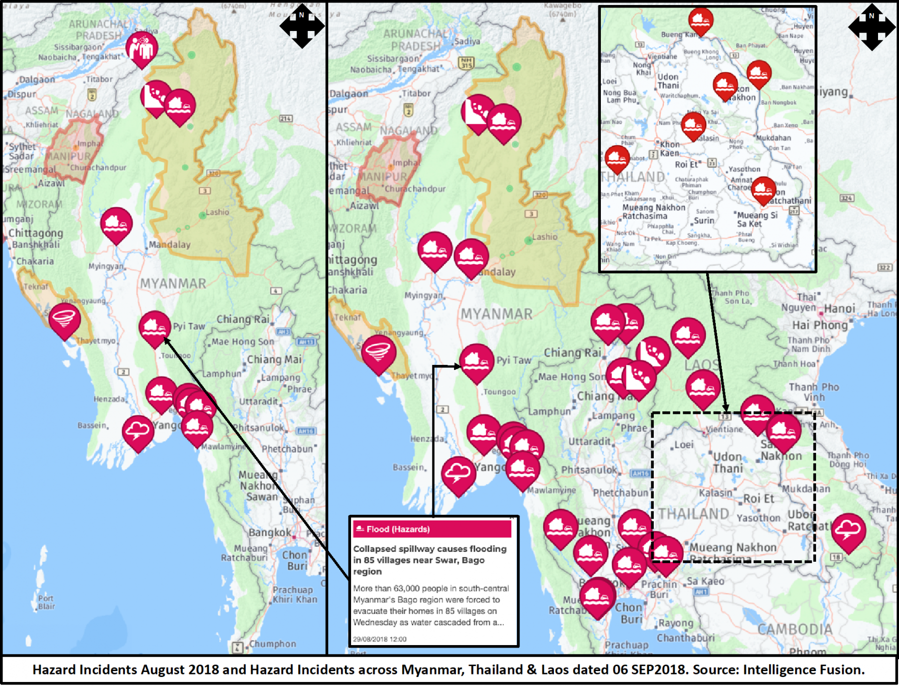 Hazard related threats caused by severe weather conditions in Myanmar during September 2018